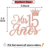 Rose Gold Glitter Mis 15 Anos Cake Topper, Mis 15 Quince/Sweet 15/Happy 15th Birthday, Funny 15th Birthday Party Decorations Supplies
