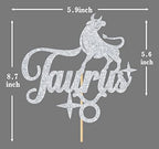 Ferburitar Silver Glitter Happy Birthday Taurus Cake Topper, Big Taurus Energy Cake Decor, 12 Constellation Theme Birthday Party Decoration Supplies for Boy Girl