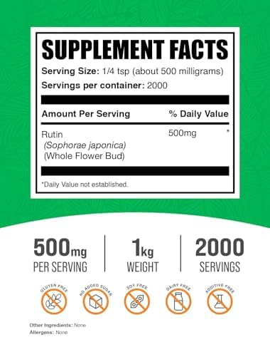 BulkSupplements.com Rutin Powder - from Saphora Japonica, Rutin Supplement, Rutin 500mg - Antioxidants Supplement, Circulation Support - Pure & Natural, 500mg per Serving, 1kg (2.2 lbs)