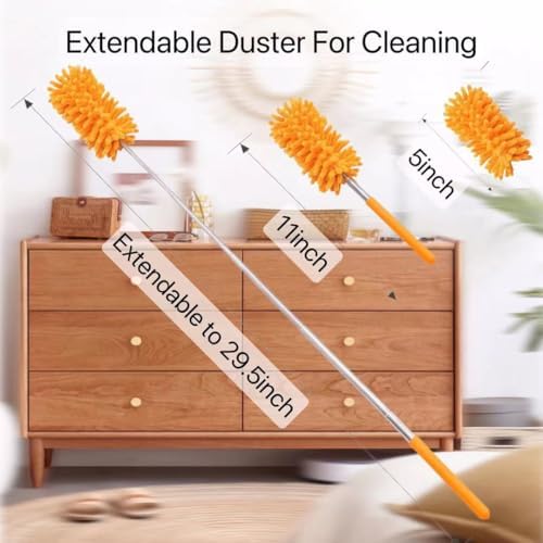Microfiber Duster for Cleaning,6 Pcs Hand Washable Dusters with 11" to 29.5" Reachable Pole,Small Dusters for Cleaning Office Car Computer Furniture Sofa Ceiling Fan (Orange)