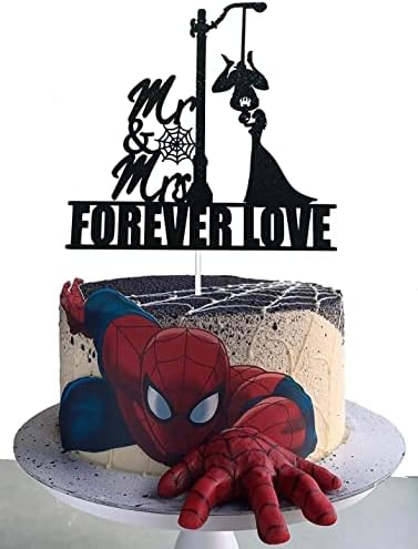 Funny Wedding Cake Topper,Bride and Groom Silhouette Cake Topper,Couple Cake Decoration,Super Hero Theme Wedding Cake Ornament