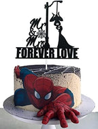 Funny Wedding Cake Topper,Bride and Groom Silhouette Cake Topper,Couple Cake Decoration,Super Hero Theme Wedding Cake Ornament