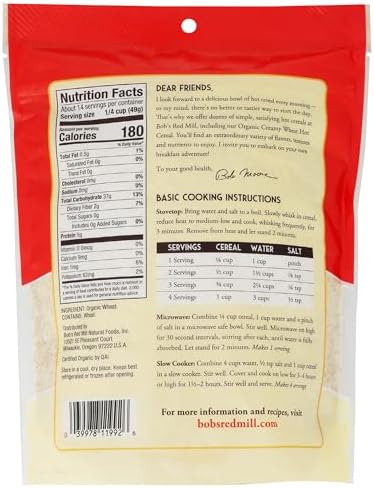 Bob's Red Mill Organic Creamy Wheat Hot Cereal, 24oz (Pack of 1) - Organic, Non GMO, Gluten Free, Whole Grain, Vegan, Kosher