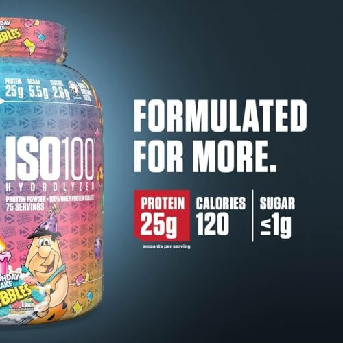 Dymatize x Birthday Cake Pebbles ISO100 Whey Protein Powder Isolate, 25g of Protein, 20 Servings, 5.5g BCAAs, 120 Cal., Gluten Free, 1g Fat, 1g Sugar, 2g Carb
