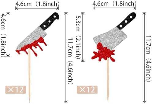 24 PCS Horror Halloween Cupcake Toppers Glitter Scary Blood Knife Cupcake Picks for Halloween Theme Have a killer Birthday Party Cake Decorations Supplies