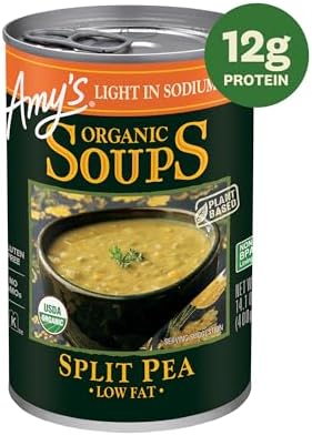 Amy's Soup, Vegan Split Pea Canned Soup, Light in Sodium, Gluten Free, Made With Organic Vegetables, 14.1 OZ (12 Pack)