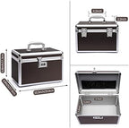 Lockable Medication Box with Portable Storage Case, 10.2''x 6.8''x 6.8'', Childproof Medicine Lock Organizer， Lockbox for Secure Cash, Jewelry, ID Documents (Coffee/Small)