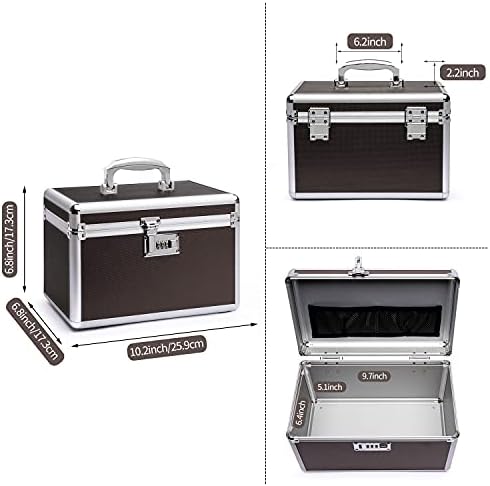 Lockable Medication Box with Portable Storage Case, 10.2''x 6.8''x 6.8'', Childproof Medicine Lock Organizer， Lockbox for Secure Cash, Jewelry, ID Documents (Coffee/Small)