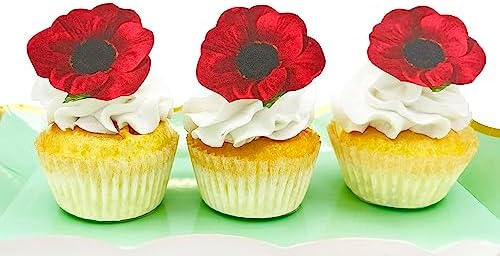 Sugar Robot - Edible Poppy Flowers - Small Size - Edible flowers cake decorations - Premium Crafted - Made in the USA Cake -Set of 20 (Poppy)