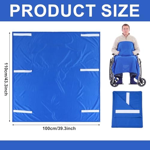 43.3" x 39.3" Lightweight Wheelchair Blanket Waffle Weave Lap Blanket with 6 Straps and Pocket Blue Throw Wheelchair Accessories for Adults Seniors Airplane Train Travel Elderly Gifts