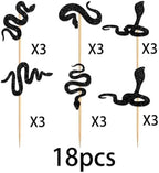 18pcs Black Glitter Silhouette Snake Cupcake Topper for Snake Reptile Pet Theme Party Favors Decorations Men Women Kids Happy Birthday Baby Shower Party Decor Supplies