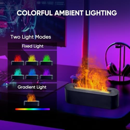 YALEDI Essential Oil Diffuser, Fireplace Flame Fire Oil Diffuser, 150ml Ultrasonic Cool Mist Aromatherapy Humidifier, Scent Aroma Diffuser with 7 Colors Light, Timer & Auto-Off for Home, Room (Black)