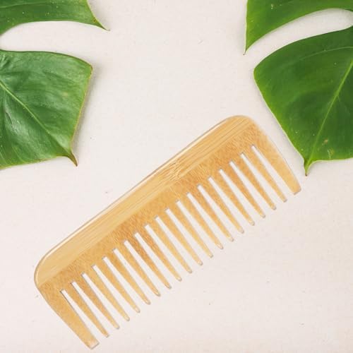 Bamboo Wide Tooth Comb, Natural Bamboo Hair Detangling Comb Anti-Static Hair Brush, Wooden Curls Anti Static Big Tooth Wood Combs for Women and Men All Hairs Types,Travel Friendly
