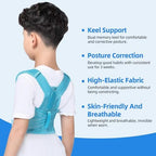 Posture Corrector for Kids and Teens, Scoliosis Back Brace Upper Back Stretcher, Adjustable Support Back Straightener for Improving Bad Posture and Preventing Slouching (Blue, Large)