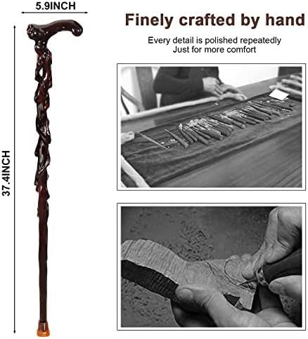 Wooden Walking Cane for Men & Women, 37.4" Trekking Pole Hiking Stick, Handcrafted of Lightweight Wood, Ergonomic Wood Cane for Seniors, Disability or Limited Mobility,Birthday Gift