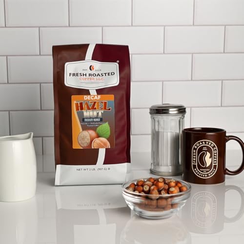 Fresh Roasted Coffee, Decaf Hazelnut Flavored Coffee, 2 lb (32 oz), Medium Roast, Kosher, Whole Bean