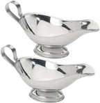 Stainless Steel Gravy Boat – Elegant Sauce Server with Gadroon Base & Easy-Pour Lip – Durable Metal Sauce Boat for Gravy, Dressings, Syrups, and Condiments – Dishwasher Safe (2, 8 Oz.)