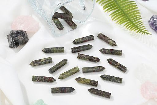 YATOJUZI 20PCS Dragon's Blood Stone Natural Healing Crystals Stones Set Tumbled Polished Pocket Gemstones Bulk Point Hexagonal Wands Reiki Energy Balancing Chakra Meditation Therapy Gift For Women Men