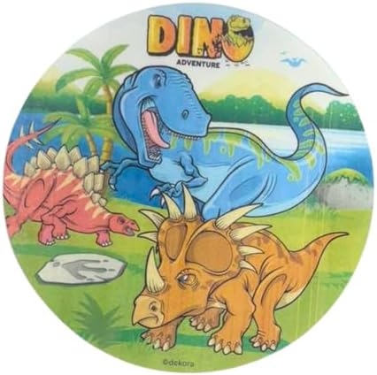 Dekora, Edible Dinosaur Cake Decorations, Edible Cake Toppers Decoration for Boys and Girls Birthday, Dinosaur Image Sheet for DIY Cake Decorating, 7.8-Inch Round Wafer Paper, Sugar-Free