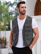 Gihuo Men's Utility Fishing Vest Lightweight Outdoor Work Safari Travel Cargo Vest with Multi-Pockets