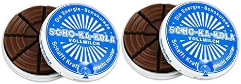 Milk Chocolate SCHO-KA-KOLA with natural Caffeine from Cocoa, Cola-Nut-Powder and Coffee 2 tins x 100 g/Germany