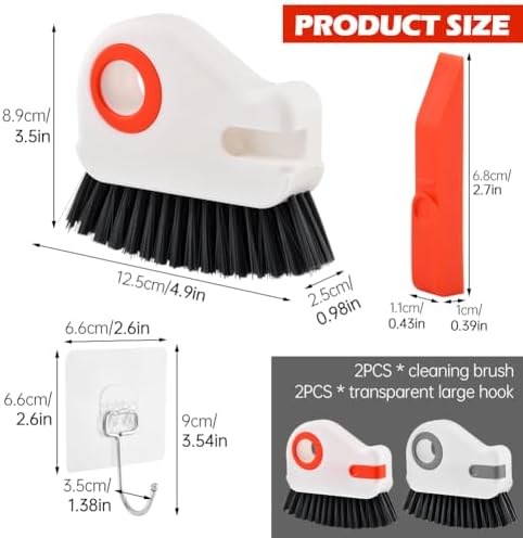 2Pcs Window Track Cleaner with Hard Bristle Brush & Scraper, 2-in-1 Groove Cleaning Tool for Sliding Door Tracks, Window Sills, and Seal Crevices