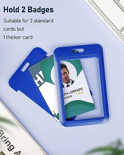 Uniclife 3 Pack Sliding ID Badge Holder Vertical Hard Plastic Case with Clear Window Blue Card Protector Pouch for Office School ID Credit Cards Proximity Key Cards Driver’s Licenses and Passes