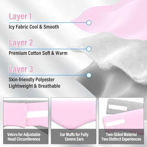 Sleep Mask, Eye Mask for Sleeping with Heads Adjustable, Earmuffs for Sleep for Men & Women, 2 in 1 Ear Mask and Blindfold, Soft Dual-Sided All-Season Eye Cover for Side Sleepers (Pink)