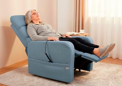 PEPE Mobility Power Lift Recliner Chair with Extended Footrest for Elderly People with Remote Control, Linen Fabric, Blue