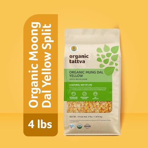 Organic Tattva Moong Dal (4 lbs) - Yellow Split Mung Beans Organic Lentils - Mung Bean Yellow Lentils Dry - High Protein Plant Based Nutrition - Gluten Free, Vegan, Kosher - USDA Certified Legumes