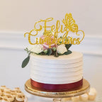 Gold Spanish Feliz Cumpleaños Cake Topper for Birthday Party Decor, Butterfly Happy Birthday Cake Topper, Glitter Spanish Birthday Party Decoration Supplies