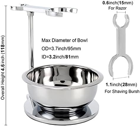 SANWA Deluxe Heavyweight Shaving Brush Razor Stand with Unbreakable Stainless Steel Shaving Bowl Set,Compatible with Gillette Fusion and Double Edge Safety Razor,Cartridge Razor