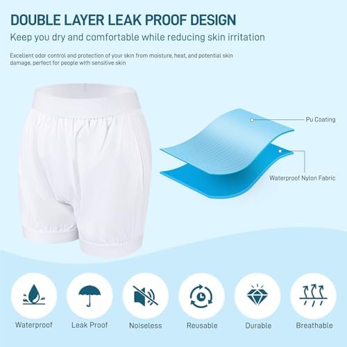 Carer Adult Diaper Cover Unisex Washable Incontinence Boxer Briefs Enclosed Elastic, Widened Waistband Design Leakproof Incontinence Underwear for Men Women Incontinence Supplies（White,4X-Large）
