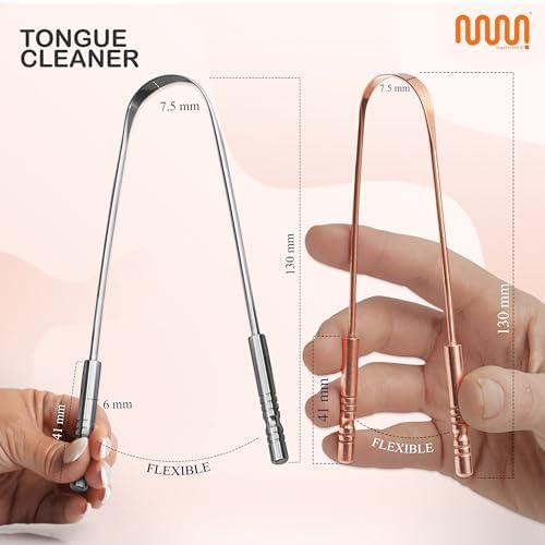 MasterMedi Tongue Scraper for Adults, 100% Stainless Steel & Copper Tongue Scrubber for Bad Breath, Easy to Use, Tongue Cleaner for Oral Care & Hygiene (Combo-2)