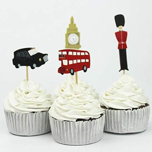 Flairs New York Happy Birthday Decorations Cup Cake Toppers Party Props (Pack of 24 Cup Cake Toppers, London Theme)