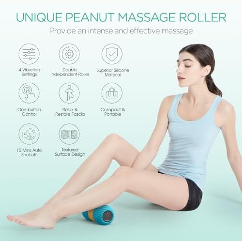 Vibrating Peanut Massage Ball Roller, Electric Double Lacrosse Massage Ball with 4 Intensities for Muscle Pain Relief, Rechargeable Deep Tissue Massage, Yoga Sports Fitness MB300 (Blue)