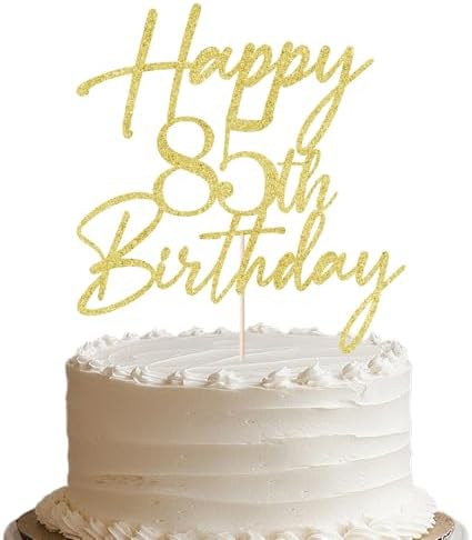 Happy 85th Birthday Cake Topper - Gold Glitter Cheers to 85th Years | Fabulous Cake Decoration for 85-Year-Old Party Supplies (85th)