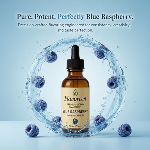Flavoreen Blue Raspberry Extract – Highly Concentrated Liquid Flavoring - Water Soluble - for Drinks, Candy Making, Baking, Icing & Sodas – Premium Blue Raspberry Fruit Flavor – Made in USA (Amber Glass Dropper Bottle)