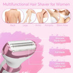 Electric Razor for Women, 4-in-1 Bikini Trimmer & Body Shaver for Nose Hair Face Eyebrow Arms Legs Armpit Underarm Pubic Area, Rechargeable Wet/Dry Painless Hair Removal