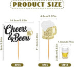 24 Pcs Cheers and Beers Cupcake Toppers and Beer Cup Ornaments Set Glitter Beer Mug Cupcake Decorations for Baby Shower Birthday Party Supplies