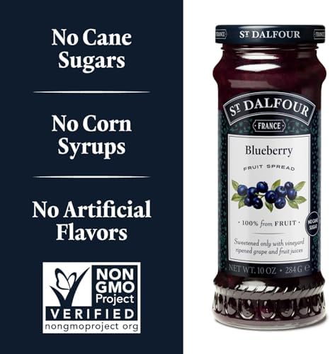 St. Dalfour Blueberry Fruit Spread - 10oz - 100% from Fruit, No Artificial Ingredients, Non-GMO, No Cane Sugars, All Natural - Pack of 6