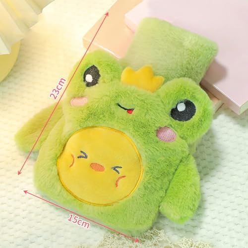 Cute Hot Water Bottle, 500ML (17oz) Hot Water Bag with Plush Cover for Pain Relief, Period Cramps, Hot and Cold Compress, and Winter Warmth (Frog)
