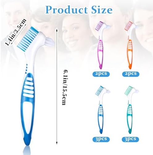 WLLHYF 10 Pcs Denture Brush for False Teeth Denture Care Cleaning Brush Double Sided Toothbrush Portable Soft Multi-Layered Bristles Cleaner Brushes Ergonomic Rubber Handle