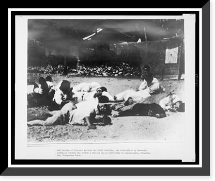 Historic Framed Print, Dead bodies of innocent persons and their families, who were killed by communist guerrilla bandits who raided a village called Samdo-dong in Sanchon-myon, Yongdon-gun, Chungchong Pukto, 17-7/8" x 21-7/8"