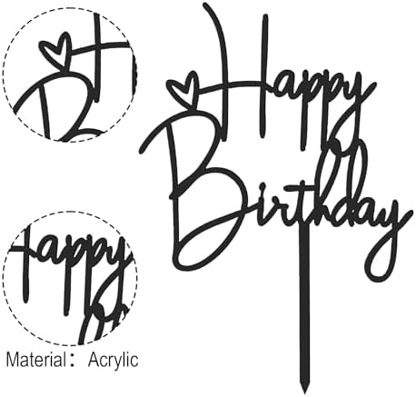 2pcs Black Happy Birthday Cake Toppers Acrylic Happy Birthday Cake Decorations Birthdays Decorations Birthdays Cakes Supplies for Celebrating Anniversary Party