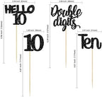 Gyufise 24Pcs Black Glitter 10th Birthday Cupcake Toppers Double Digits Cupcake Toppers Hello 10 Ten Cupcake Picks for 10th Birthday Party Cake Decorations Supplies