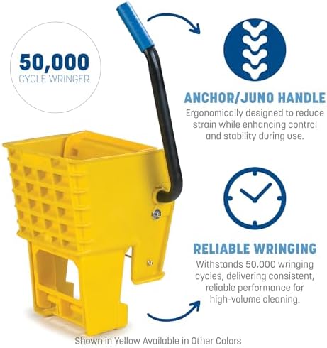 Carlisle FoodService Products 26-Quart Commercial Mop Bucket with Side-Press Wringer, Precision-Molded Polypropylene, Durable Wringer, Bucket with Non-Marking Casters, 18.5 x 16.5 x 23 Inches, Red