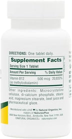 NaturesPlus Vitamin B12 500 mcg - 90 Tablets - Energy & Immune Health Support - Gluten Free, Vegetarian - 90 Servings