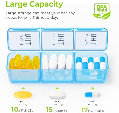 AUVON Weekly Pill Organizer 3 Times a Day with Moisture-Proof Design, Large Pill Box 7 Day Easy to Use, Portable Pill Case for Travel with Double Protection, Pill Containers for Vitamins, Medications