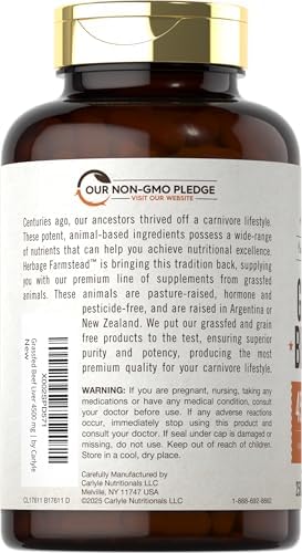 Carlyle Grass Fed Beef Liver Capsules | 4500mg | 250 Count | Desiccated Supplement | Non-GMO, Gluten Free | by Herbage Farmstead